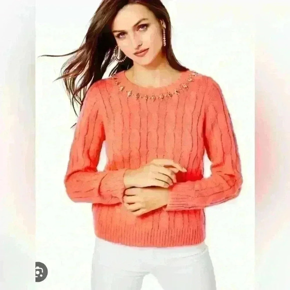 NWT Large Dario sweater in Yummy Melon w/rhinestone accents Item# 7T - Picture 1 of 10